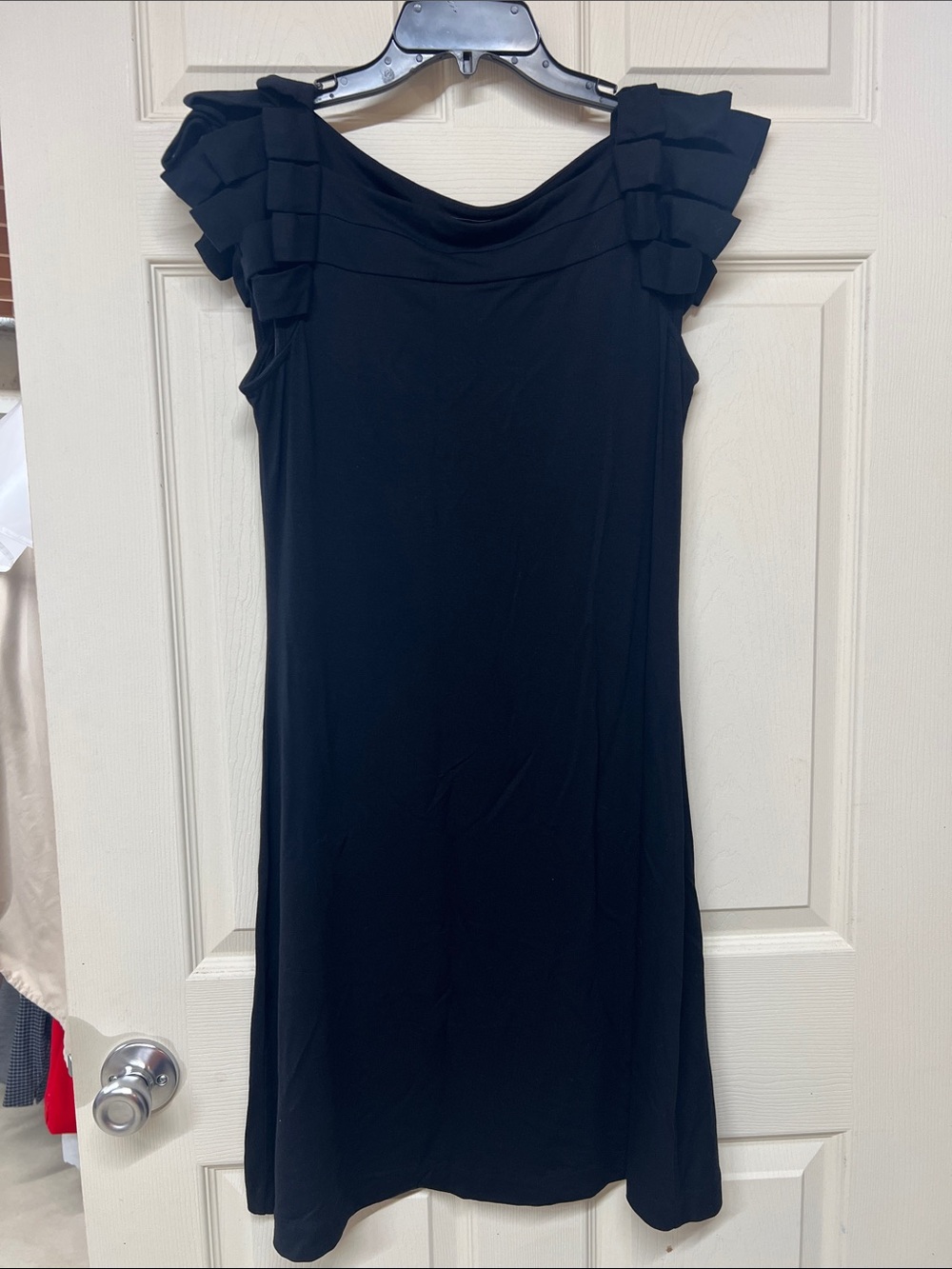 Cynthia Rowley Black Midi Dress with Tiered Cap Sleeves